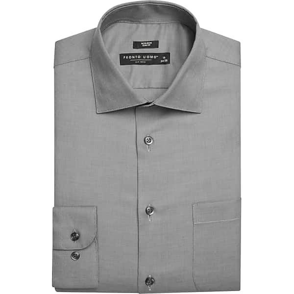 Pronto Uomo Big & Tall Men's Slim Fit Solid Sharkskin Dress Shirt Charcoal Solid - Size: 19 36/37 - Only Available at Men's Wearhouse