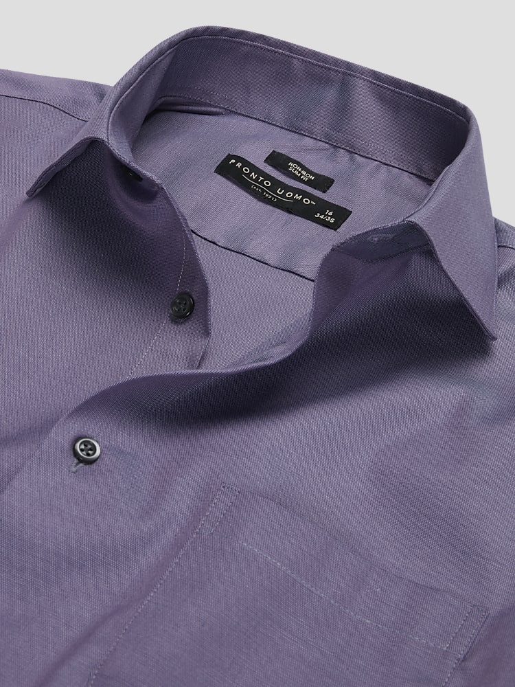 Slim Fit Solid Sharkskin Dress Shirt | Purple Solid - Size: 15 34/35