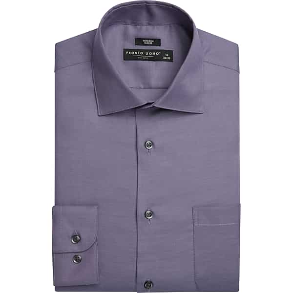 Pronto Uomo Men's Slim Fit Solid Sharkskin Dress Shirt Purple Solid - Size: 19 36/37 - Only Available at Men's Wearhouse TMW5GDE90730