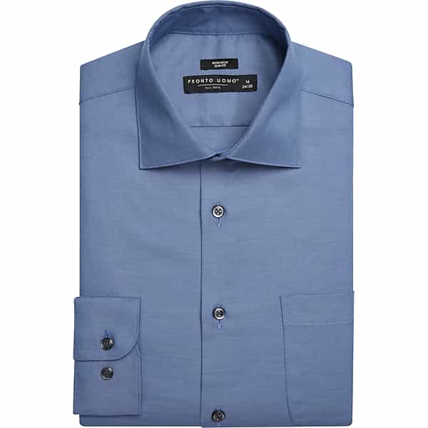 Pronto Uomo Men's Slim Fit Solid Sharkskin Dress Shirt Blue Solid - Size: 18 1/2 36/37 - Only Available at Men's Wearhouse TMW5GDE85761