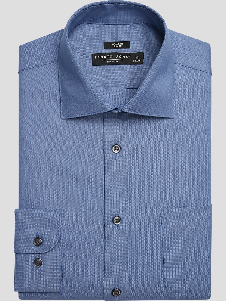Pronto Uomo Slim Fit Solid Dress Shirt, Blue Solid | Men's Wearhouse