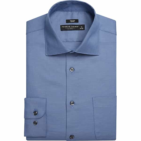 Pronto Uomo Men's Slim Fit Solid Sharkskin Dress Shirt Blue Solid - Size: 15 32/33 - Only Available at Men's Wearhouse