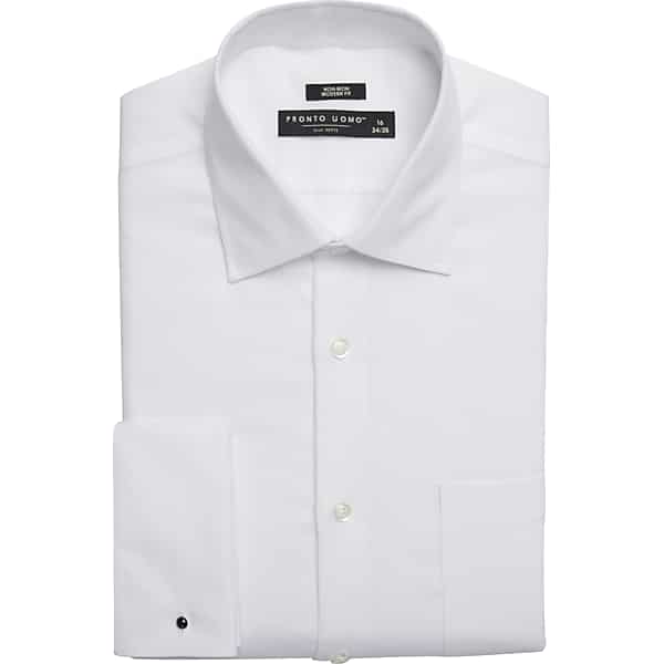Pronto Uomo Men's Modern Fit French Cuff Dress Shirt White Solid - Size: 17 1/2 32/33 - Only Available at Men's Wearhouse TMW5GE075301