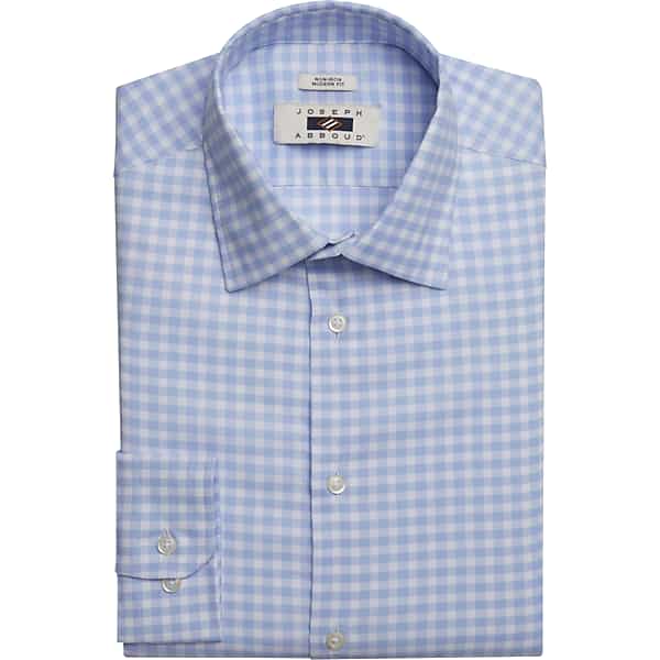 Joseph Abboud Men's Modern Fit Performance 4-Way Stretch Gingham Dress Shirt Light Blue Check - Size: 19 34/35 TMW5GF990523