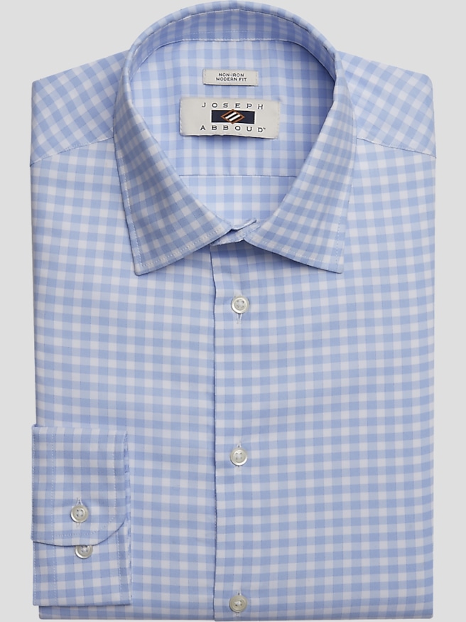 Joseph Abboud Men's Modern Fit Performance 4-Way Stretch Gingham Dress Shirt , Light Blue Check