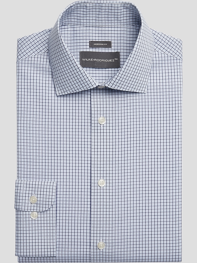 Wilke-Rodriguez Men's Modern Fit Gingham Dress Shirt , Navy Fancy / Blue