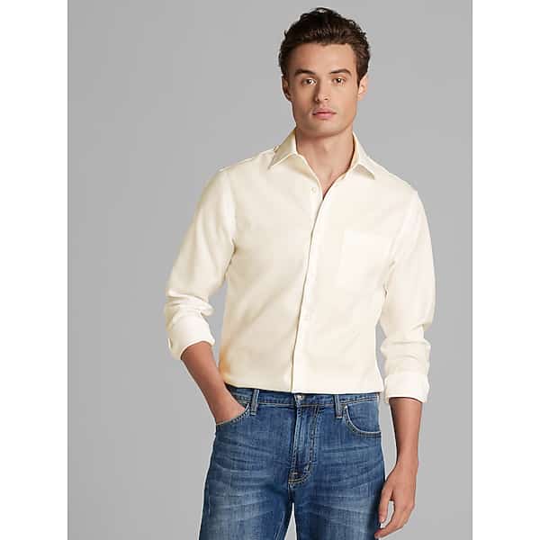Pronto Uomo Men's Slim Fit Queens Oxford Dress Shirt Ivory Solid - Size: 16 34/35 - Only Available at Men's Wearhouse