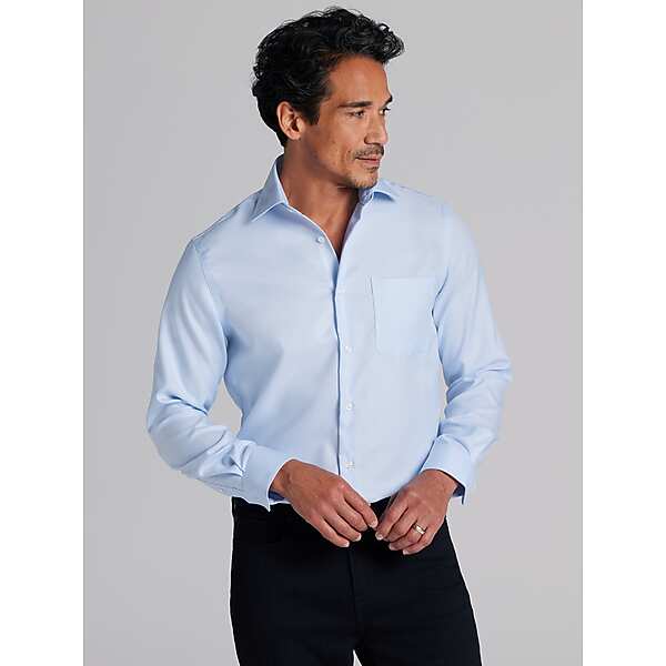 Pronto Uomo Men's Modern Fit Queens Oxford Dress Shirt Lt Blue Solid