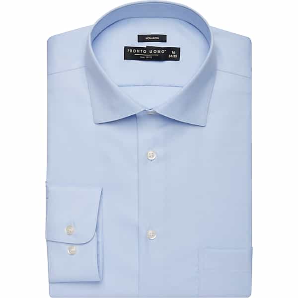 Pronto Uomo Men's Modern Fit Queens Oxford Dress Shirt Lt Blue Solid - Size: 15 32/33 - Only Available at Men's Wearhouse