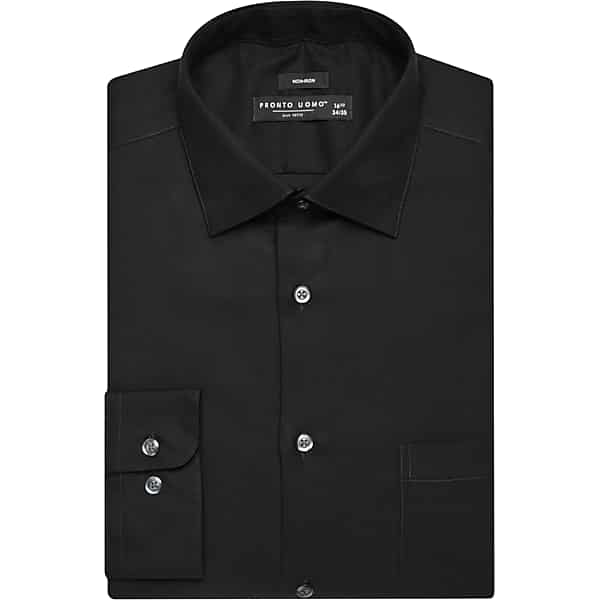 Pronto Uomo Big & Tall Men's Modern Fit Queens Oxford Dress Shirt Black - Size: 22 36/37 - Only Available at Men's Wearhouse