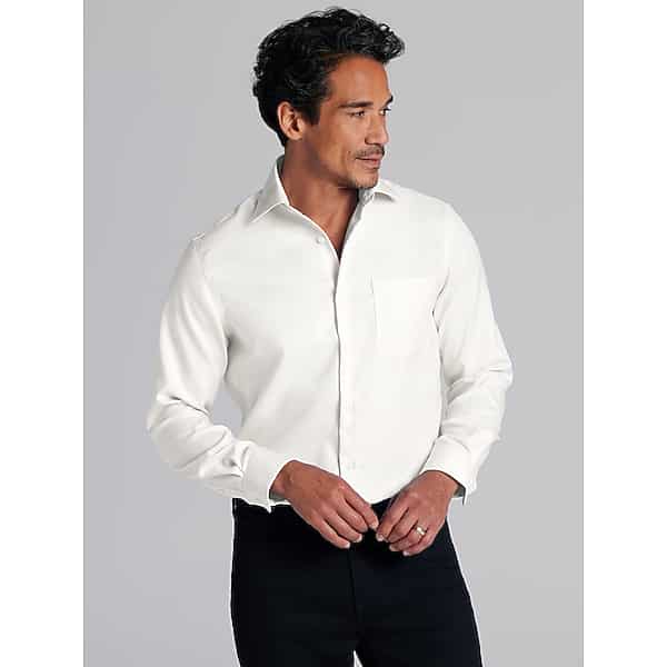 Pronto Uomo Men's Modern Fit Queens Oxford Dress Shirt Ivory Solid - Size: 17 1/2 34/35 - Only Available at Men's Wearhouse