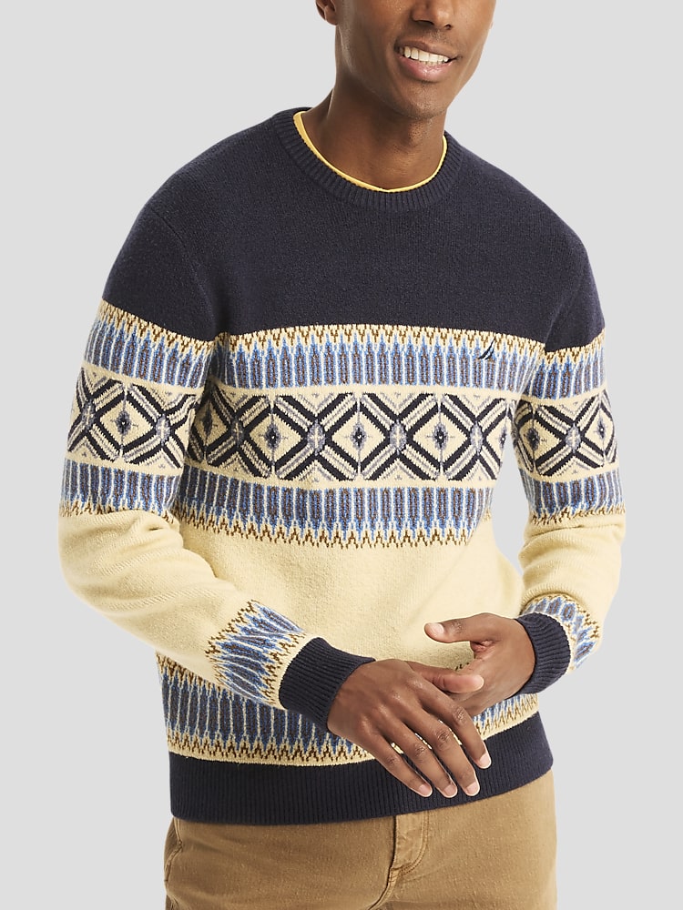 Nautica Classic Fit Sustainable Fair Isle Crewneck Sweater Sweaters Men s Wearhouse