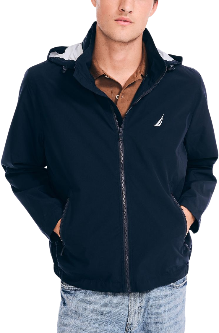 Nautica Classic Fit Breathable Hooded Bomber Jacket, Navy - Blue