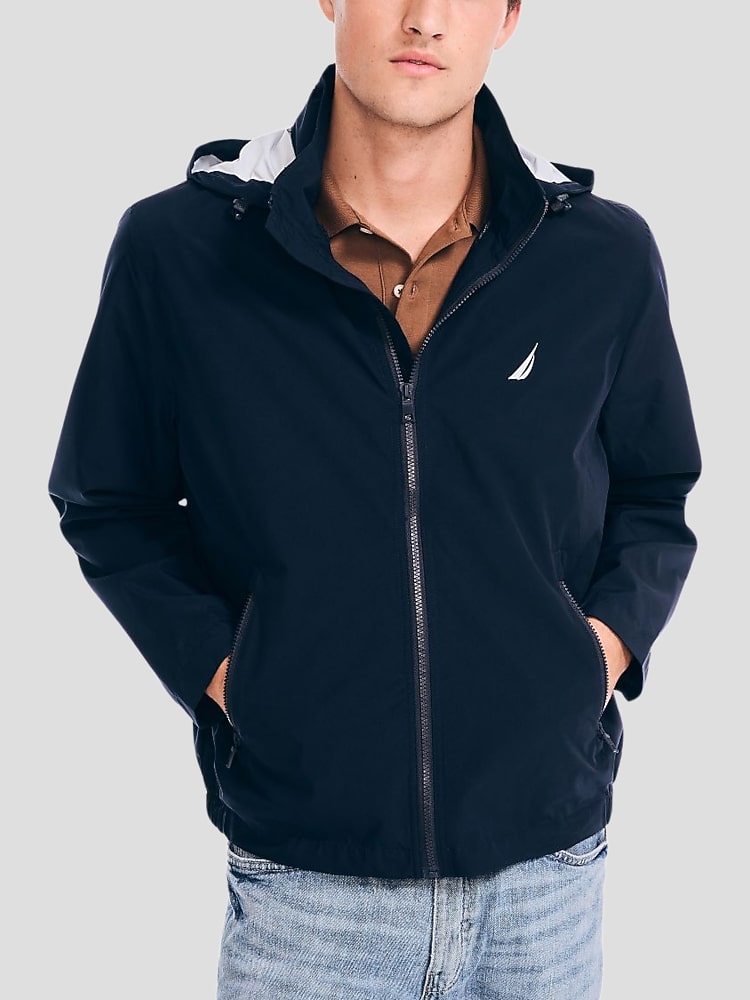 Nautica Classic Fit Breathable Hooded Bomber Jacket, Navy - Blue