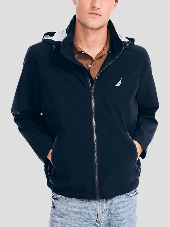 Nautica Men's Classic Fit Breathable Hooded Bomber Jacket , Navy / Blue