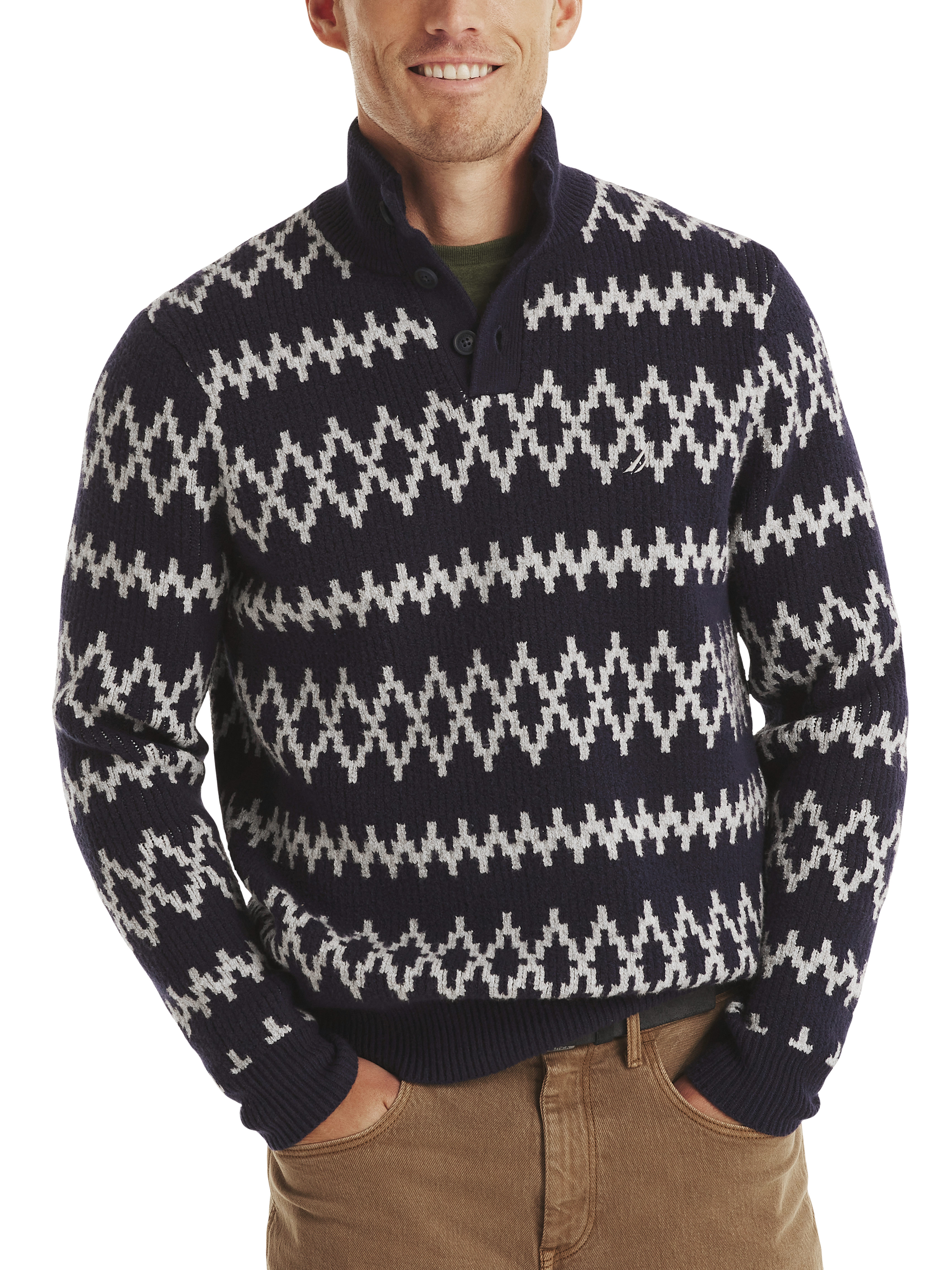 Nautica Classic Fit Sustainably Crafted Mock Neck Jacquard Sweater Sweaters Men s Wearhouse