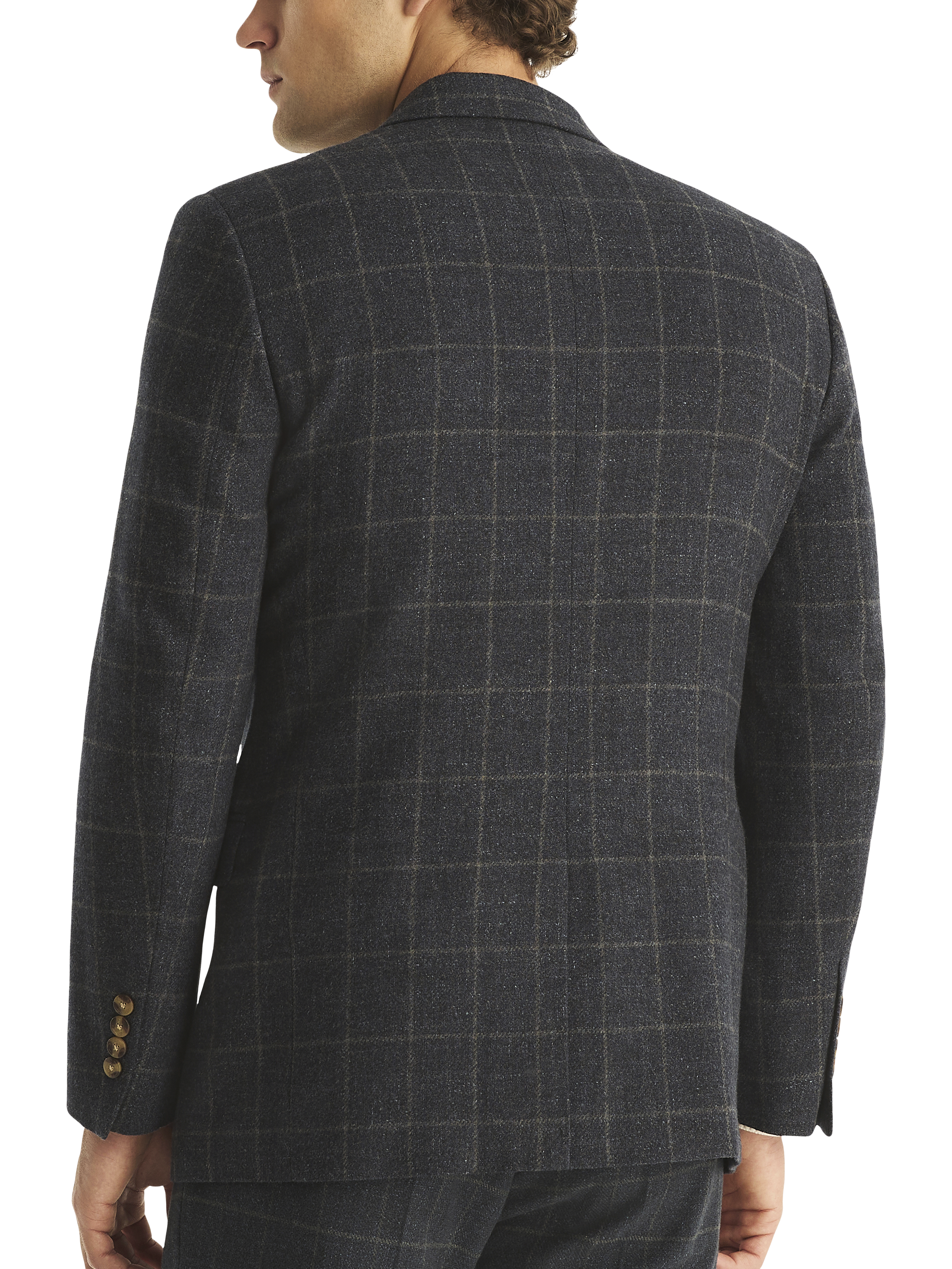 Classic Fit Flannel Windowpane Plaid Blazer