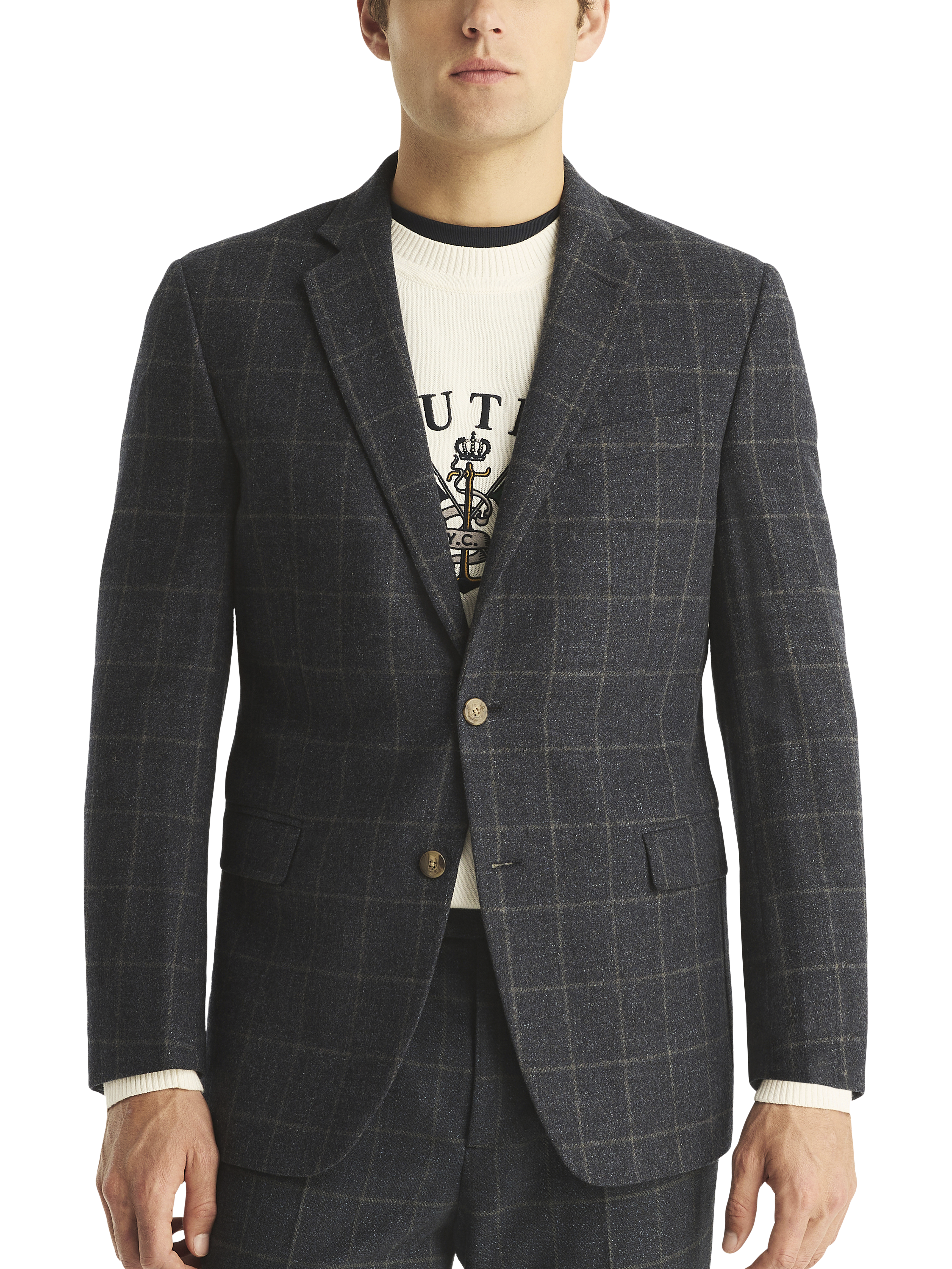 Classic Fit Flannel Windowpane Plaid Blazer