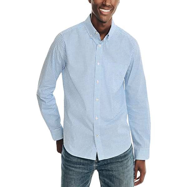 Nautica Men's Classic Fit Wrinkle-Resistant Gingham Button Up Shirt Light Blue - Size: Medium TMW60AB20093