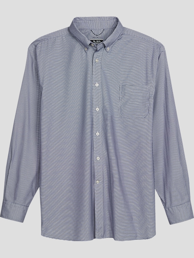 St. Aisle Men's Classic Fit Micro Gingham Button Up Shirt , Navy / Blue