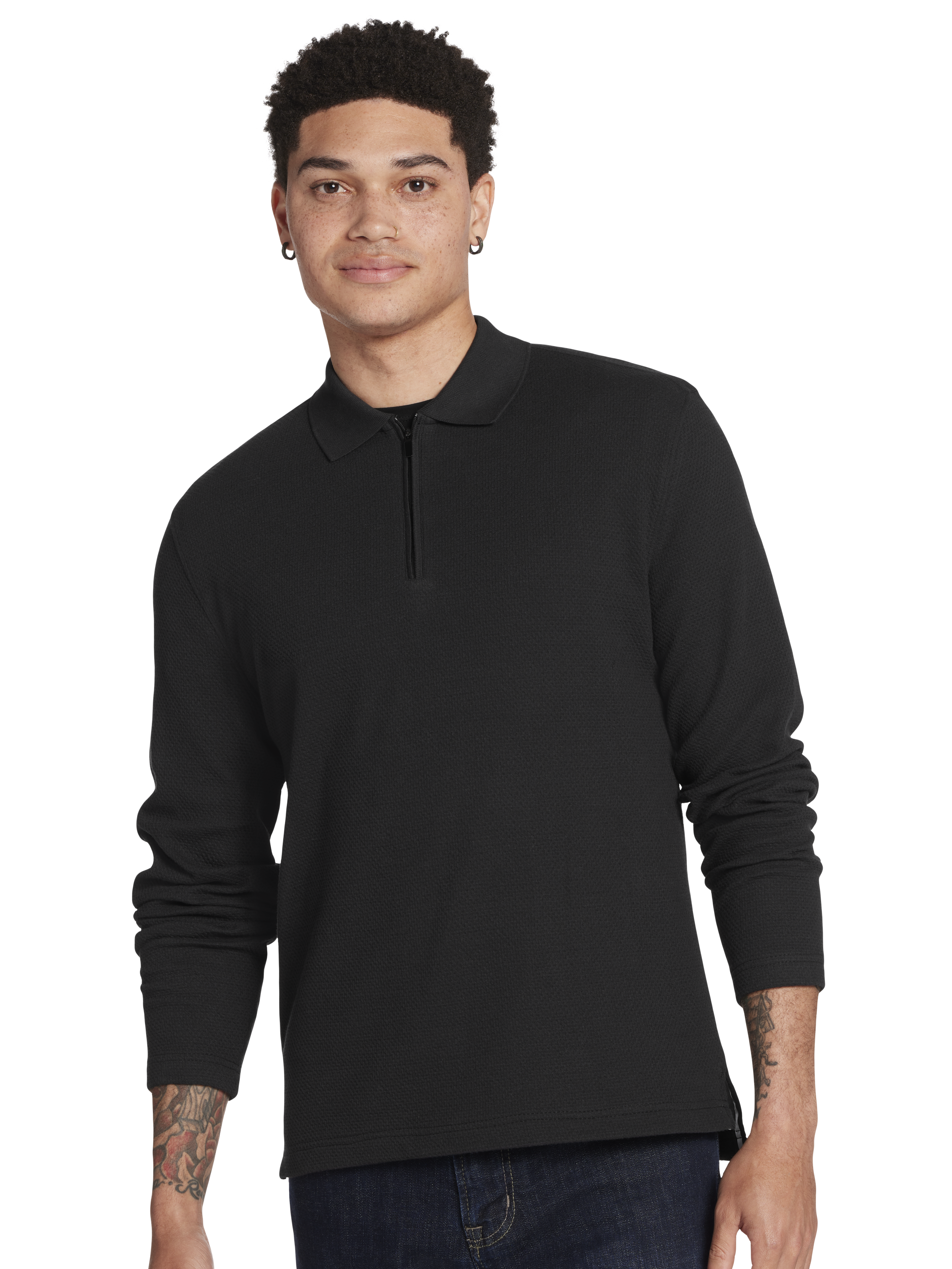 Slim Fit Textured Basketweave Zip Polo