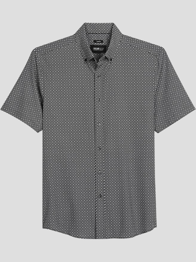 Awearness Kenneth Cole Men's Slim Fit 4-Way Stretch Button Up Shirt , Dark Grey / Gray