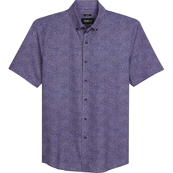 Awearness Kenneth Cole Men's Slim Fit 4-Way Stretch Button Up Shirt Purple - Size: Small TMW635B10016