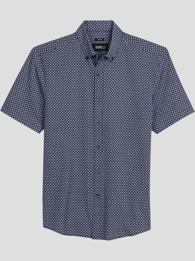 Awearness Kenneth Cole Men's Slim Fit 4-Way Stretch Button Up Shirt , Navy / Blue