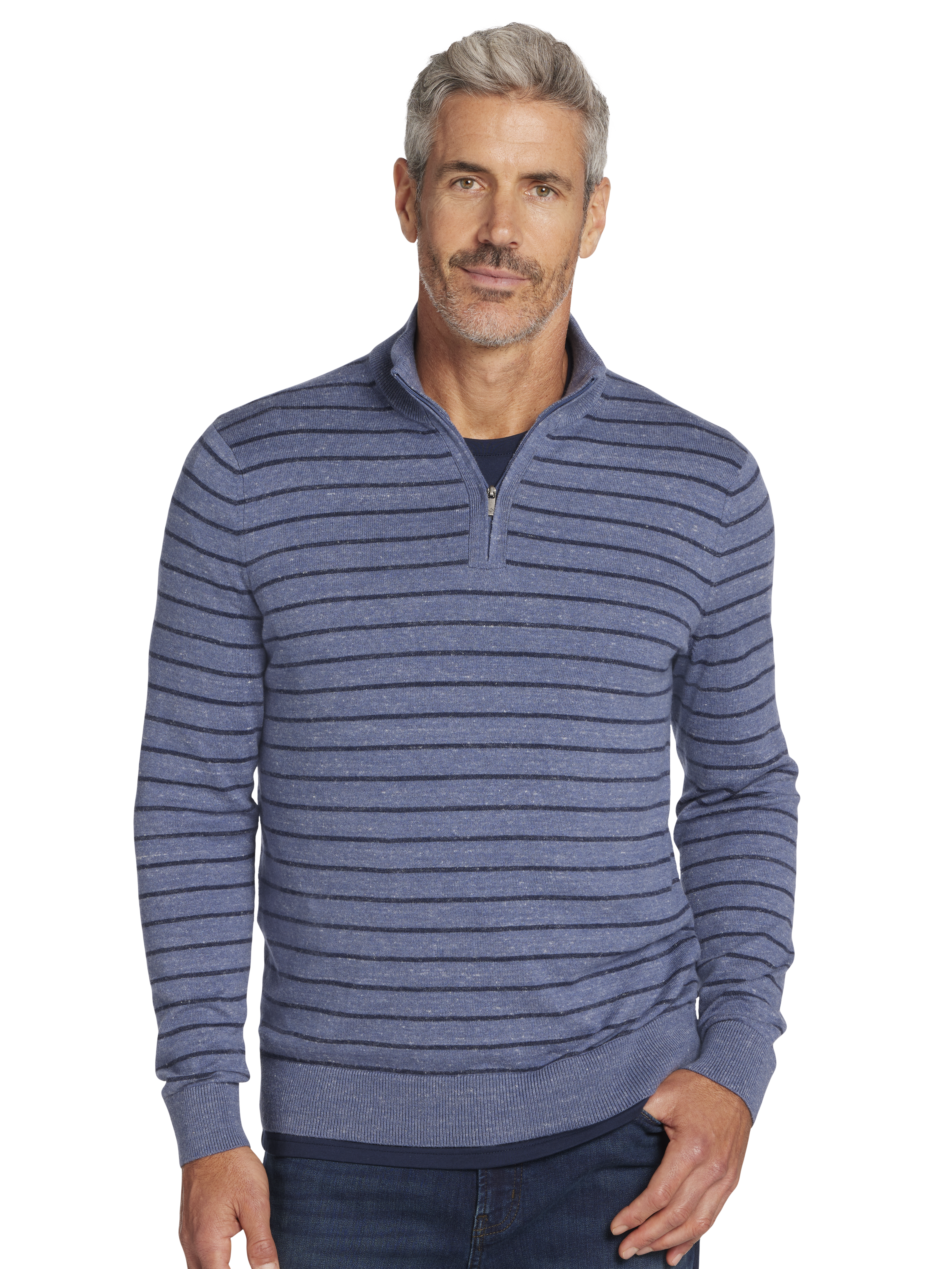 Modern Fit Heathered Stripe 1/4-Zip Sweater