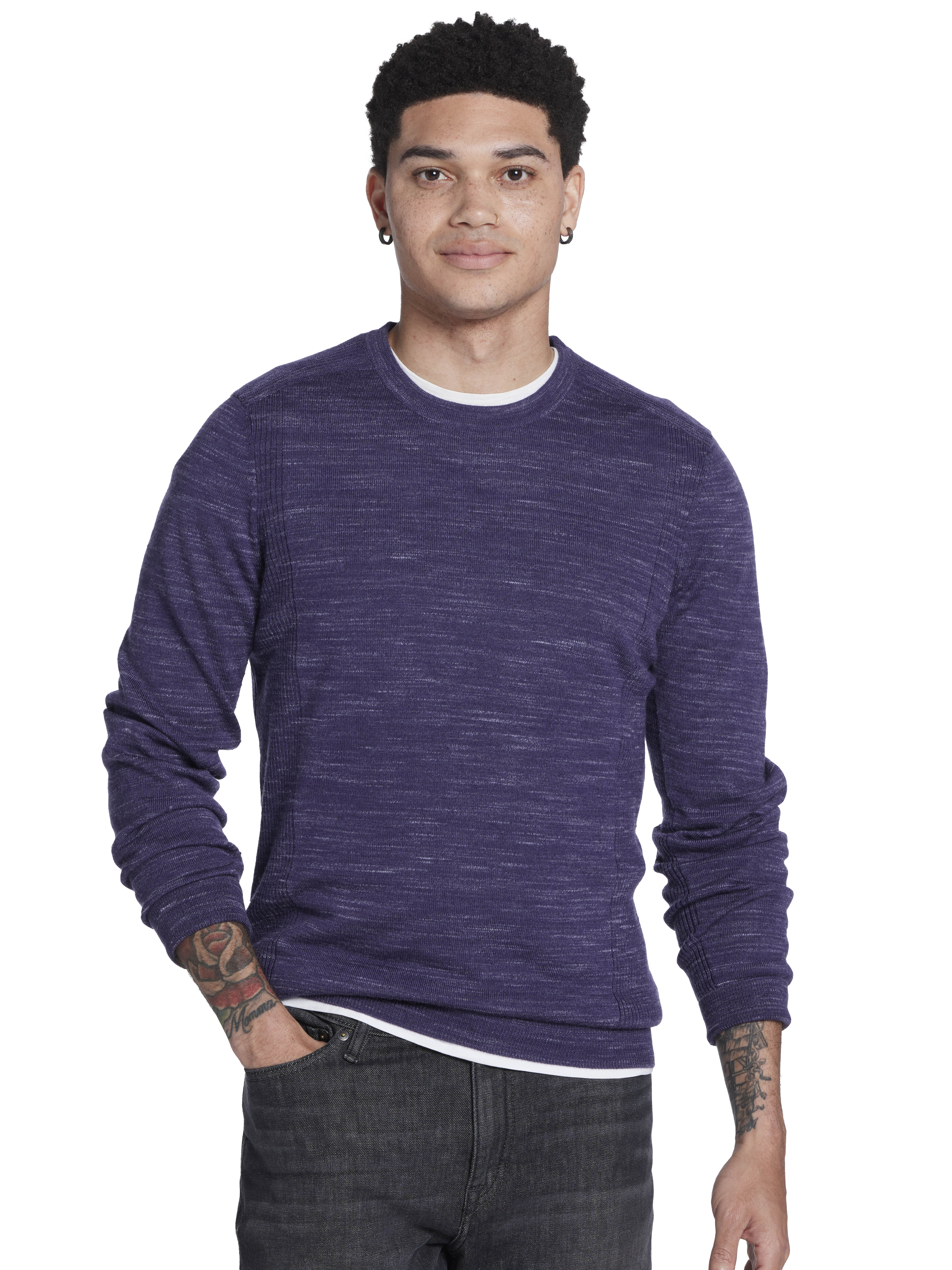 Slim Fit Merino Wool Space Dye Crewneck Sweater