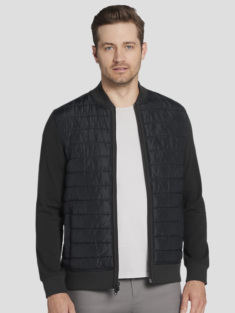 Awearness Kenneth Cole Slim Fit Mixed Media Bomber Jacket Soft Jackets Men s Wearhouse