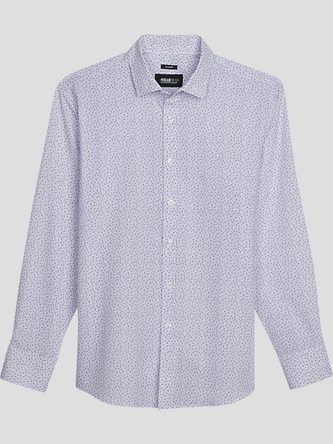 Awearness Kenneth Cole Big & Tall Men's Slim Fit Mini Floral 4-Way Stretch Button Up Shirt , Lavender / Purple