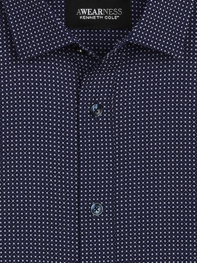 Awearness Kenneth Cole Slim Fit Mini Square Dot 4-Way Stretch Button Up Shirt