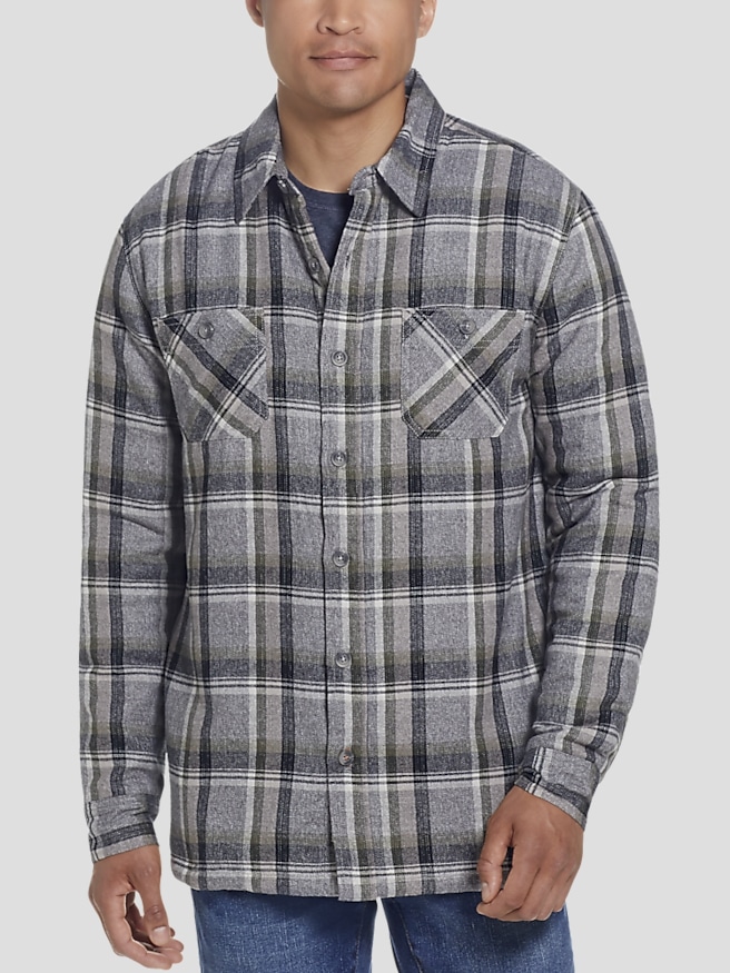 Weatherproof Vintage Men's Classic Fit Sherpa Lined Flannel Shirt Jacket , Med Grey / Gray