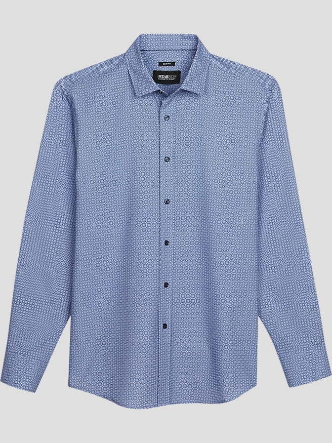 Awearness Kenneth Cole Men's Slim Fit Tile 4-Way Stretch Button Up Shirt , Dark Blue