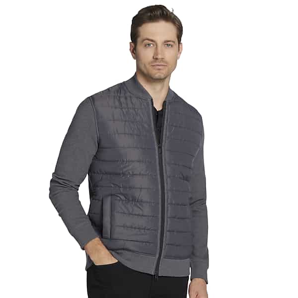 Awearness Kenneth Cole Men's Slim Fit Lightweight Mixed Media Bomber Jacket Charcoal - Size: 2X TMW64B350217