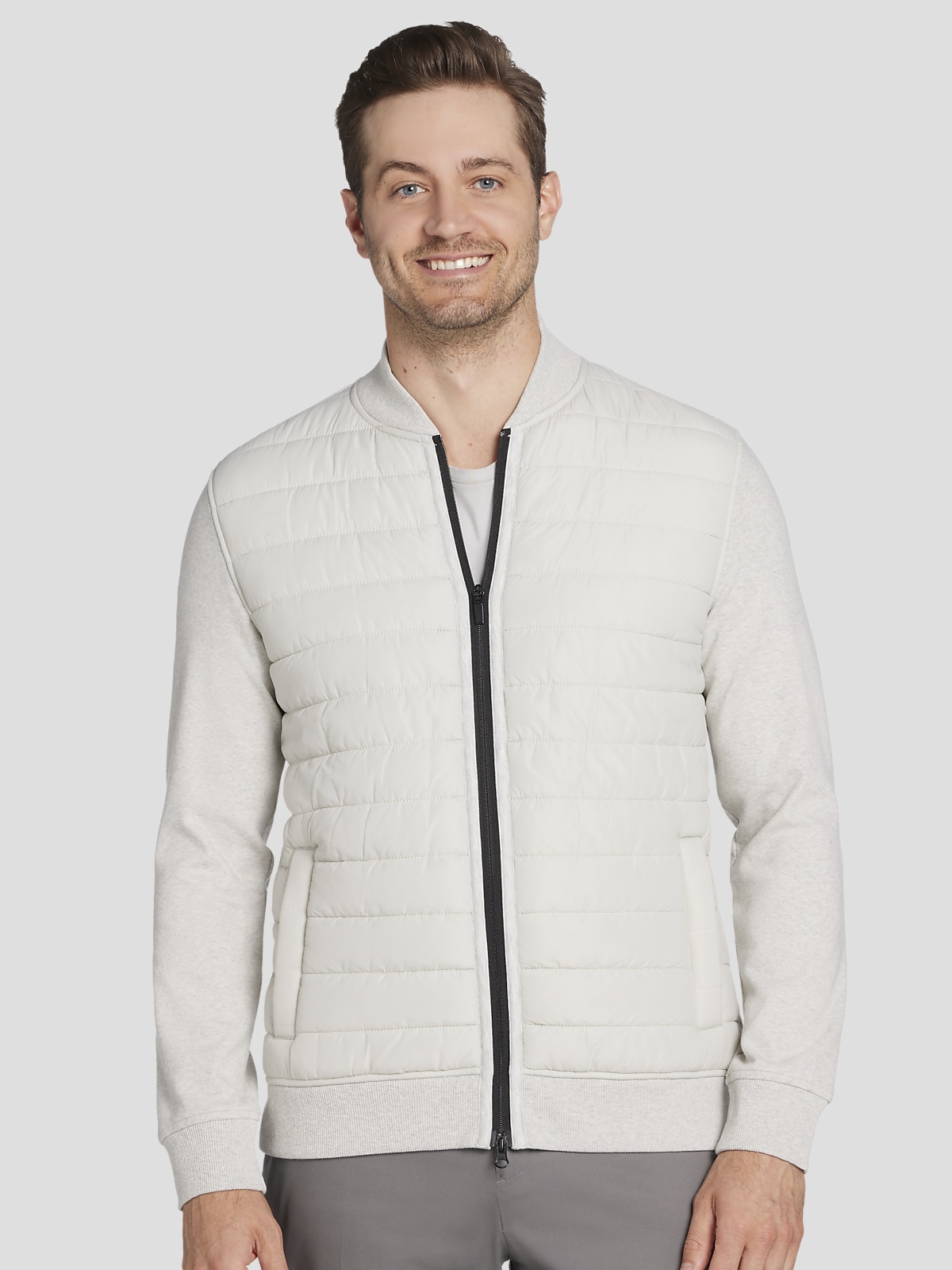 Awearness Kenneth Cole Slim Fit Mixed Media Bomber Jacket Soft Jackets Men s Wearhouse