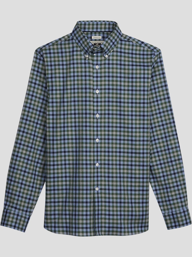Joseph Abboud Men's Modern Fit Check Button Up Shirt , Green/Navy