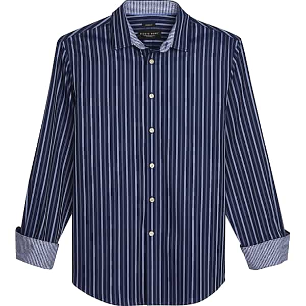 Pronto Uomo Men's Modern Fit Sateen Stripe Button Up Shirt Dark Blue - Size: Large - Only Available at Men's Wearhouse TMW64BR30026