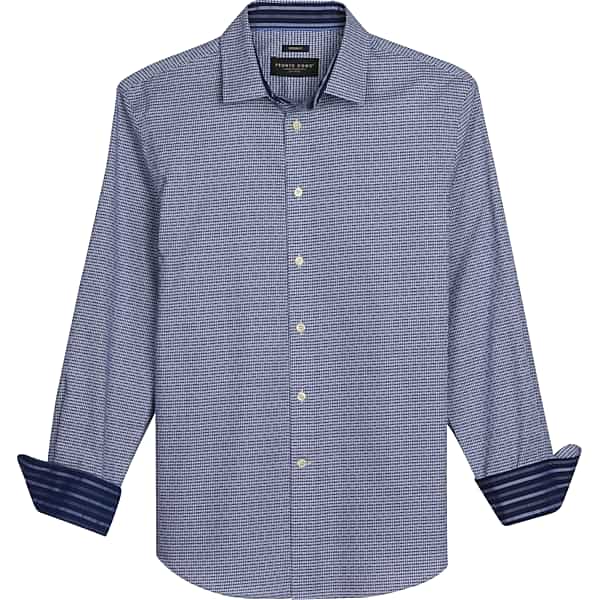Pronto Uomo Big & Tall Men's Modern Fit Stripe Contrast Button Up Shirt Navy - Size: 1X - Only Available at Men's Wearhouse TMW64BV50101