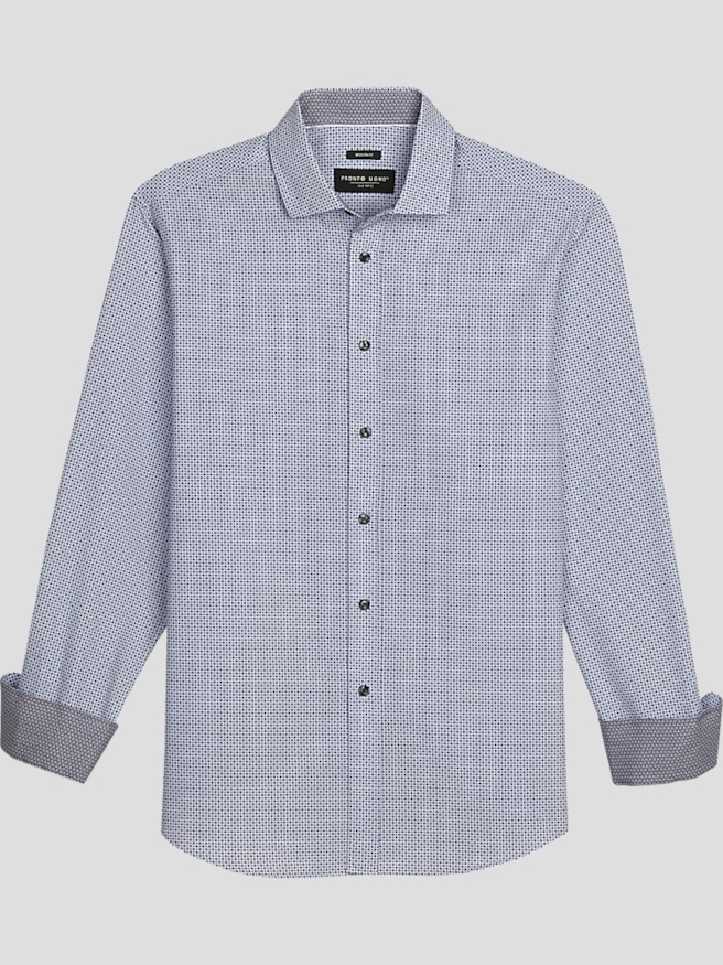 Pronto Uomo Men's Modern Fit Geometric Print Button Up Shirt , White