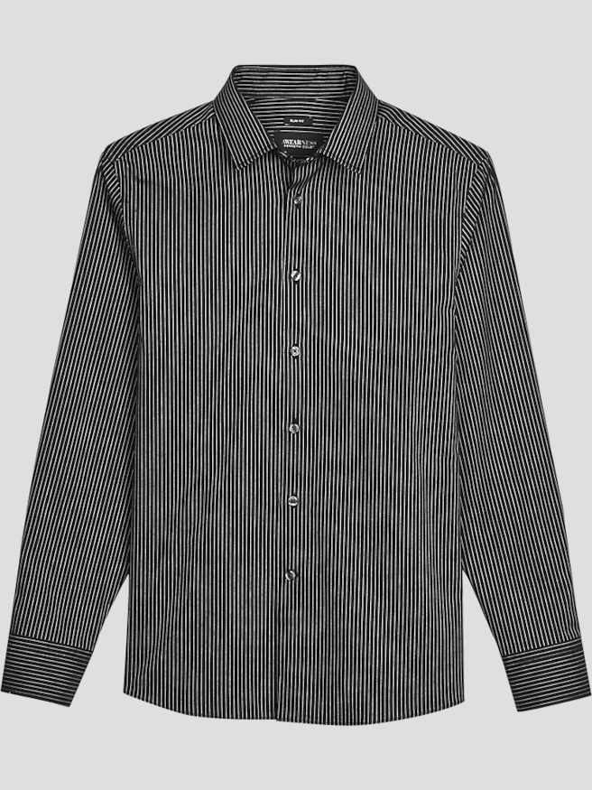 Awearness Kenneth Cole Men's Slim Fit Pinstripe Woven Button Up Shirt , Black