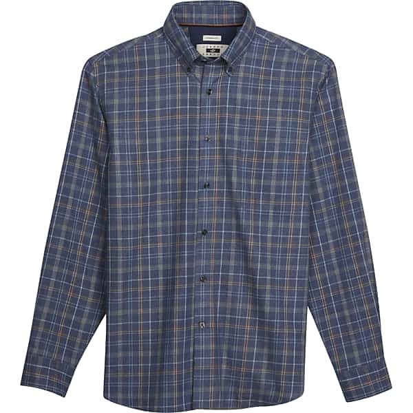 Joseph Abboud Big & Tall Men's Modern Fit Plaid Flannel Button Up Shirt Heather Blue - Size: XXL TMW65BP50031