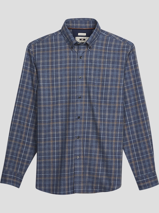 Joseph Abboud Men's Modern Fit Plaid Flannel Button Up Shirt , Heather Blue