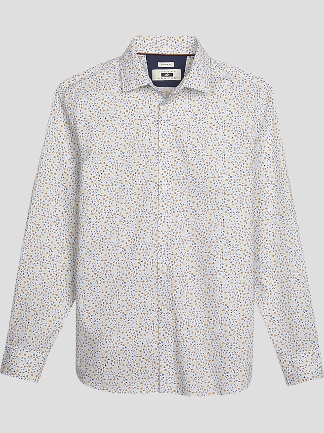 Joseph Abboud Men's Modern Fit Mini Leaf Button Up Shirt , White