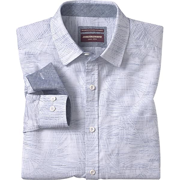 Johnston & Murphy Men's Johnston & Amp; Murphy Modern Fit Linen Blend Button Up Shirt Lt Blue - Size: Small TMW66XB10093