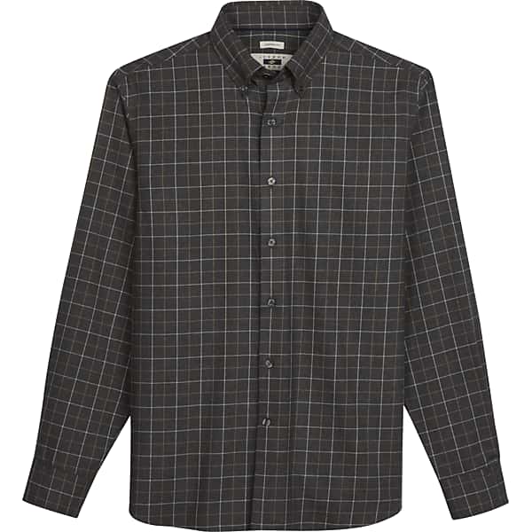 Joseph Abboud Men's Modern Fit Tattersall Woven Button Up Shirt Charcoal - Size: Medium TMW67B020017