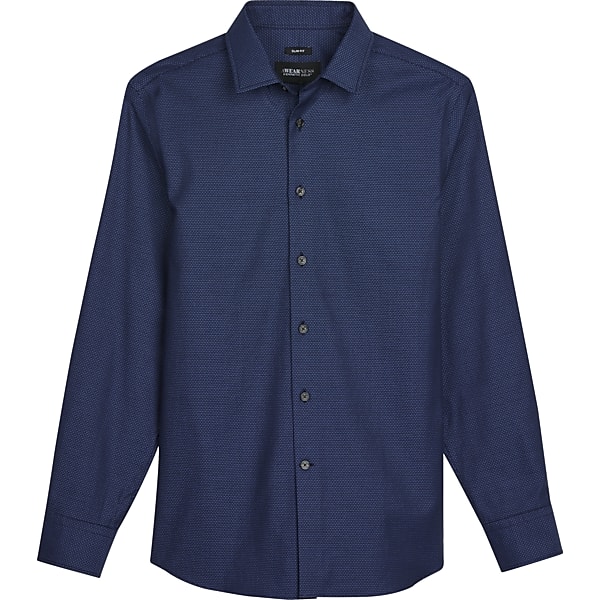 Awearness Kenneth Cole Big & Tall Men's Slim Fit Textured Woven Button Up Shirt Dark Blue - Size: 2X