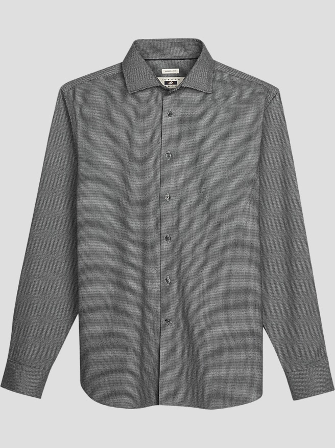 Joseph Abboud Men's Modern Fit Mini Check Button Up Shirt , Charcoal / Gray