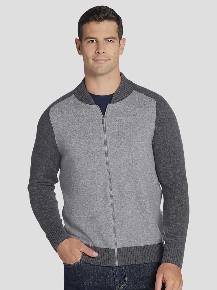 Joseph Abboud Modern Fit Cotton Blend Full Zip Sweater